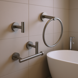 Ensemble de quincaillerie de salle de bain moderne en acier inoxydable, finition brossée, design rond, pour salles de bain de villas - Product Image 2