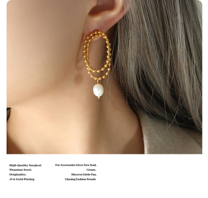 Joyería de Moda, Acero Inoxidable Impermeable, Chapado en Oro de 18k, Aretes Colgantes con Perlas, Lujo para Mujer - Product Image 4