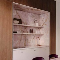 Dalles de luxe en onyx rose poli chinois de qualité supérieure, découpées sur mesure pour cuisines, salles à manger, salles de bain, villas, meubles-lavabos, tables et îlots.
