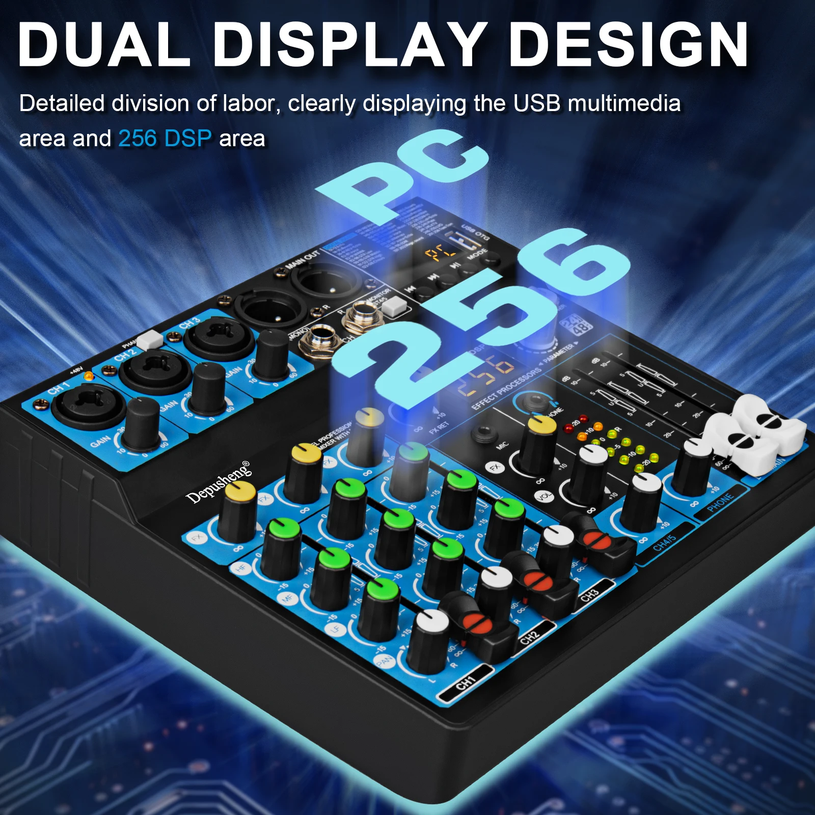 BF6+ Professional 6 Channel Audio Mixer - Portable DJ Controller