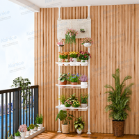 Support de Plantes Pliable et Réglable en Hauteur, en Métal Thermolaqué Épaissi, avec Panneau Supérieur Grille Florale, pour Balcon
