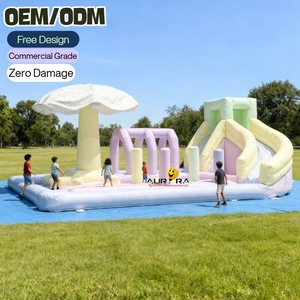 Attrezzatura Commerciale per Splash Pad in Colori Pastello, Castello Gonfiabile Bianco con <span class=keywords><strong>Scivolo</strong></span> e Percorso a Ostacoli per Feste di Bambini ed Eventi a Noleggio - Product Image 1