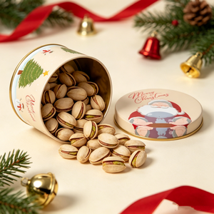 シックな円形クリスマスブリキ缶、サンタクロースデザイン、金縁付き高級ナッツ菓子用ギフト包装ケース - Product Image 3