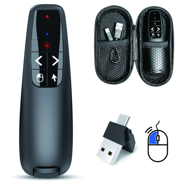 2.4G R400 Air Mouse Wireless Presenter Powerpoint Red Laser Pointer USB C Recharging Battery Meeting Training Teaching 100m