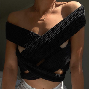 Niedriger Preis Versand bereit Sommer Free Size Gestrickt Ärmel los Rücken los Elegant Sexy Halfter Frauen Top - Product Image 4