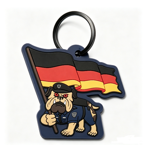 Cartoon Bulldog Police Dog Holding German Flag Irregular Shape Plastic <b>Keychain</b> National Day Souvenir - Product Image 1