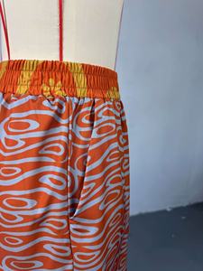 Setelan Kasual Wanita 2 Potong, Motif Cetak Segar, Kerah V, Lengan Kelelawar, Celana Lurus Pinggang Tinggi - Product Image 6