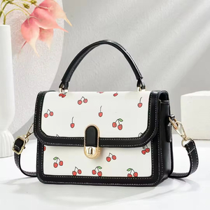 Women's Fashionable Cherry Print Shoulder Handbag Small <b>Square</b> Crossbody Bag with Single Strap Zipper Closure - Product Image 3