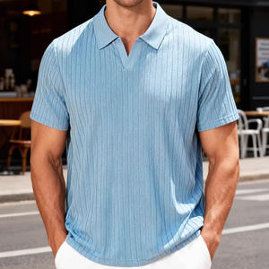 Polo jacquard décontracté d'été pour homme, respirant, à manches courtes, rayé, 100 % polyester, vêtement de loisirs - Product Image 4