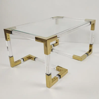 Table d'appoint moderne en verre avec plateau transparent, cadre en acrylique, miroir doré en acier inoxydable, table basse pour baie vitrée, table de chevet