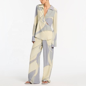 Set di pigiami in seta Slip top di lusso in seta 2 pezzi primavera autunno camicia con bottone con risvolto da <span class=keywords><strong>donna</strong></span> <span class=keywords><strong>abbigliamento</strong></span> da casa - Product Image 2