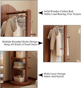 Miroir sur pied arqué avec porte-vêtements, miroir sur pied rotatif <span class=keywords><strong>en</strong></span> bois massif avec roulettes, adapté aux chambres à coucher - Product Image 1