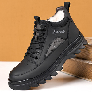 Botas de nieve de invierno para hombre, forro polar negro, suela gruesa y cálida, con cordones, deportivas, informales, impermeables, para personas de mediana edad y mayores - Product Image 1
