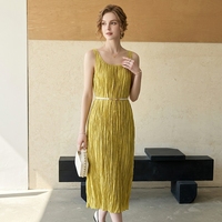 Nouvelle Robe Plissée Sans Manches Anti-Plis Coupe Ample Décontractée Taille Naturelle Style Maxi Évasé Tendance Été 2026 pour Femme