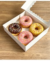 Boîte d'emballage alimentaire en carton réutilisable avec petite fenêtre transparente, pour desserts, cupcakes, beignets, boîte cadeau pliable, vente en gros, petite taille