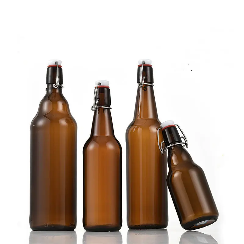 Bouteille de bière ronde vide en verre brun avec dessus pivotant, 330ml, 500ml, 650ml, 1000ml, vente en gros