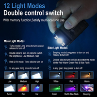 Lampe torche portable multifonction Boruit V30, mini lampe torche de poche, lampe torche UV, porte-clés avec batterie externe pour lampe torche d'extérieur