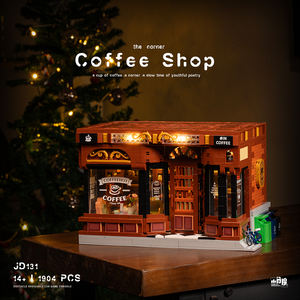 JD131 Bloques de Construcción de Café de Estilo Americano-Iluminación Acogedora y Detalles Ricos Kit de Modelo de Escena de Cafetería Regalo de Cumpleaños Creativo - Product Image 3
