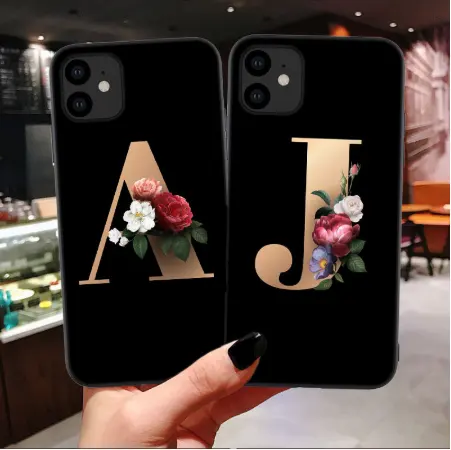 Personalised Initials Name Custom TPU Flower Phone Case For iPhone 11 pro max 6 7 8, gold cover case for iphone 11