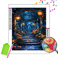 Kit de Peinture Diamant DIY pour Adultes, Vente en Gros, 5D Full Drill, Motif Poteaux de Jardin Magiques, Marches de Pierre, Paysage Fantastique, Art Mural
