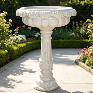 Jardinière carrée en marbre blanc style colonne romaine, sculptée à la main avec motifs floraux, pot sur piédestal en pierre, urne de jardin pour villa, vente en gros, sur mesure - Product Image 6