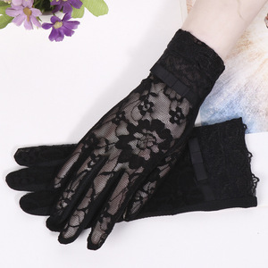Gants de mariée en dentelle pour <span class=keywords><strong>femme</strong></span>, protection solaire <span class=keywords><strong>UV</strong></span>, haute qualité, pour l'été, gants de conduite sexy courts à doigts complets, motif floral - Product Image 5
