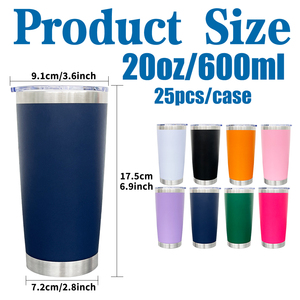 Tasse de voyage isolée de 20oz en acier inoxydable à double paroi et à revêtement en poudre avec couvercles et pailles pour personnalisation - Product Image 2