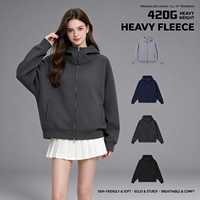 Hoodie Oversize Pria dengan Logo Custom, Kerah Hoodie Tebal 430GSM, Resleting Penuh, Bahan French Terry, Kantong Samping, Manset Rib, Lengan Regular
