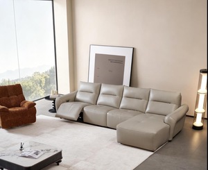 Sofá Moderno en Forma de L, de Cuero Genuino, Asiento Extendido Cómodo, Patas Metálicas Convertibles, para Sala de Estar/Apartamento, Diseño Confortable - Product Image 3