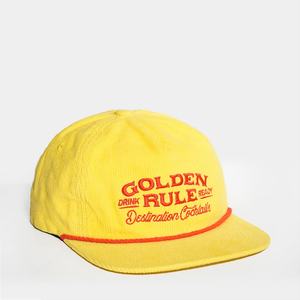 Casquettes personnalisées à broderie plate non structurée, 5 panneaux, en velours côtelé jaune, avec fermeture à pression - Product Image 4