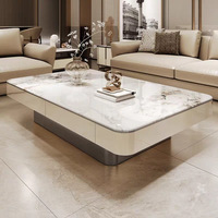 Table basse de luxe en bois massif et pierre microcristalline, console de sol haut de gamme aspect marbre pour villa et salon