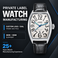 Montre à quartz pour homme, boîtier en alliage, forme barillet 46 mm, bracelet en cuir lumineux, analogique, décontractée et tendance