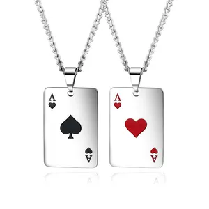 Kualitas Tinggi Beruntung Ace Of Spades Pria Kalung Warna Poker Liontin untuk Pria Stainless Steel Kasino Keberuntungan Bermain Kartu