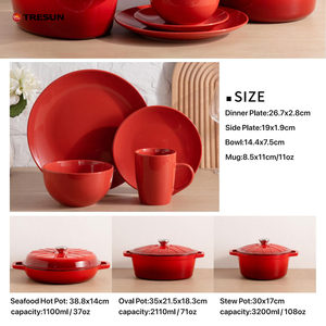 TRESUN Red Enamel Cast Iron Soup <b>Pots</b> With Lids Double Handle Oven Safe Modern Design <b>for</b> Gas and <b>Induction</b> Cooker - Product Image 6