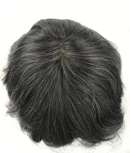 non-chemical lace front pieces human hair strong mono male toupee with gray hair