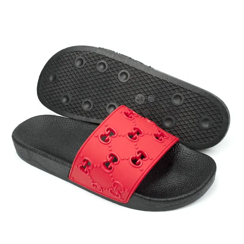 Sandales en porcelaine pour hommes, nouveaux modèles de sandales rouges et noires en caoutchouc, pantoufles avec logo personnalisé avec nom de marque