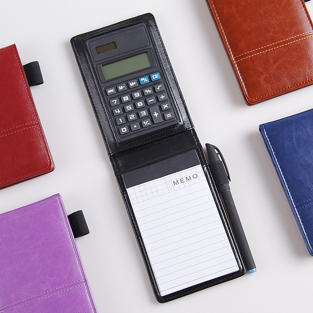 Multi Functional Mini Leather Notepad Hardcover Menu File Folder Portable Note Pad with Calculator and Gel Pen