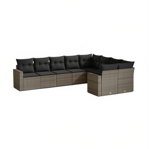 Conjunto de Sofá de Jardín de Ratán Gris, 6 Plazas, Muebles de Exterior Contemporáneos con Estructura de Acero Resistente a la Intemperie - Product Image 1