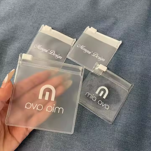 Emballage de bijoux en cristal de gemme pour boucles d'oreilles, mini 8*8cm, avec logo personnalisé, promotionnel, sérigraphie, plastique transparent givré, fermeture éclair - Product Image 1