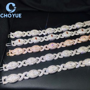 Fashion S925 Silver Moissanite Cuban Bracelet Iced Out Evil Eyes <b>Infinity</b> Design Pass Diamond Tester Hip Hop Jewelry for Men - Product Image 4