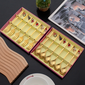 Cuillère à café avec pendentif de Noël, fourchette à fruits, ensemble de cuillère et fourchette en acier inoxydable pour la fête à la maison, dessert, cuillère à <span class=keywords><strong>thé</strong></span>, fourchette à gâteau - Product Image 5