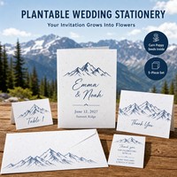 Modernes Hochzeitskit für die Berge: Pflanzbares Samenpapier mit alpinem Grat-Linienkunstdesign, individuell anpassbar, umweltfreundlich, Großpackung