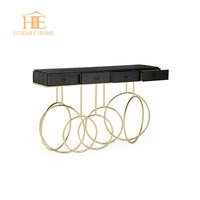 Table console extensible en acier inoxydable sur mesure, moderne et luxueuse, avec miroir pour salon et villa