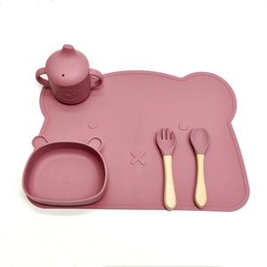 100% cấp thực phẩm Silicone BPA miễn phí bé ăn thiết lập trẻ em ăn tối đặt không độc hại hút mạnh mẽ không trượt bộ bé ăn - Product Image 1
