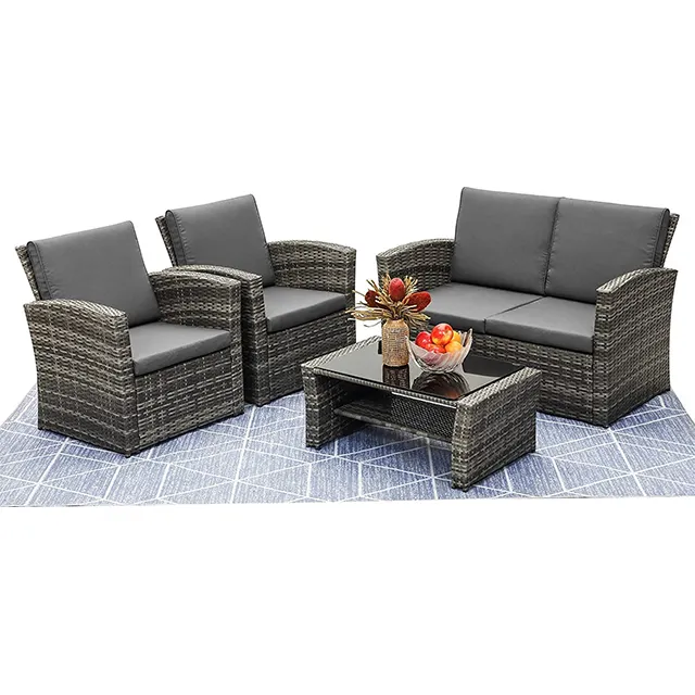 4Pcs Mây Sofa Set Mây Vườn Set Mây Ngoài Trời Đồ Nội Thất Sofa