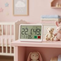 Jam Alarm Elektronik Digital Anak-Anak, Tipis, Plastik, Termometer Dalam Ruangan, Pemantau Suhu, Pengukur Kelembapan, Higrometer