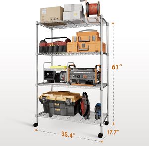Giá lưu trữ lưới kim loại nặng 5 lớp với bánh xe vạn năng xoay 360 độ 4 tầng cho nhà kho và siêu thị - Product Image 4
