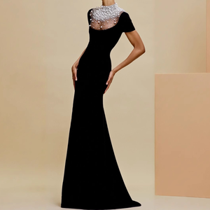 Abito da sera da donna Sexy argento con paillettes nero lungo abito da sera in velluto per bendaggio perle con perline XS <span class=keywords><strong>abbigliamento</strong></span> per festa di compleanno - Product Image 1