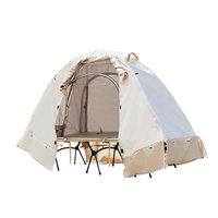 Tente de camping double couche quatre saisons résistante au vent et à la pluie avec poteaux en aluminium pliables, idéale pour une personne, utilisable avec un lit de camping.