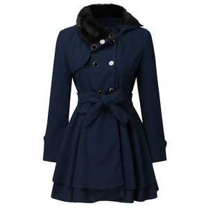 Cappotto lungo da donna in lana caldo da donna autunno e inverno con collo di <span class=keywords><strong>pelliccia</strong></span> doppio petto giacca a vento da donna alla moda - Product Image 6